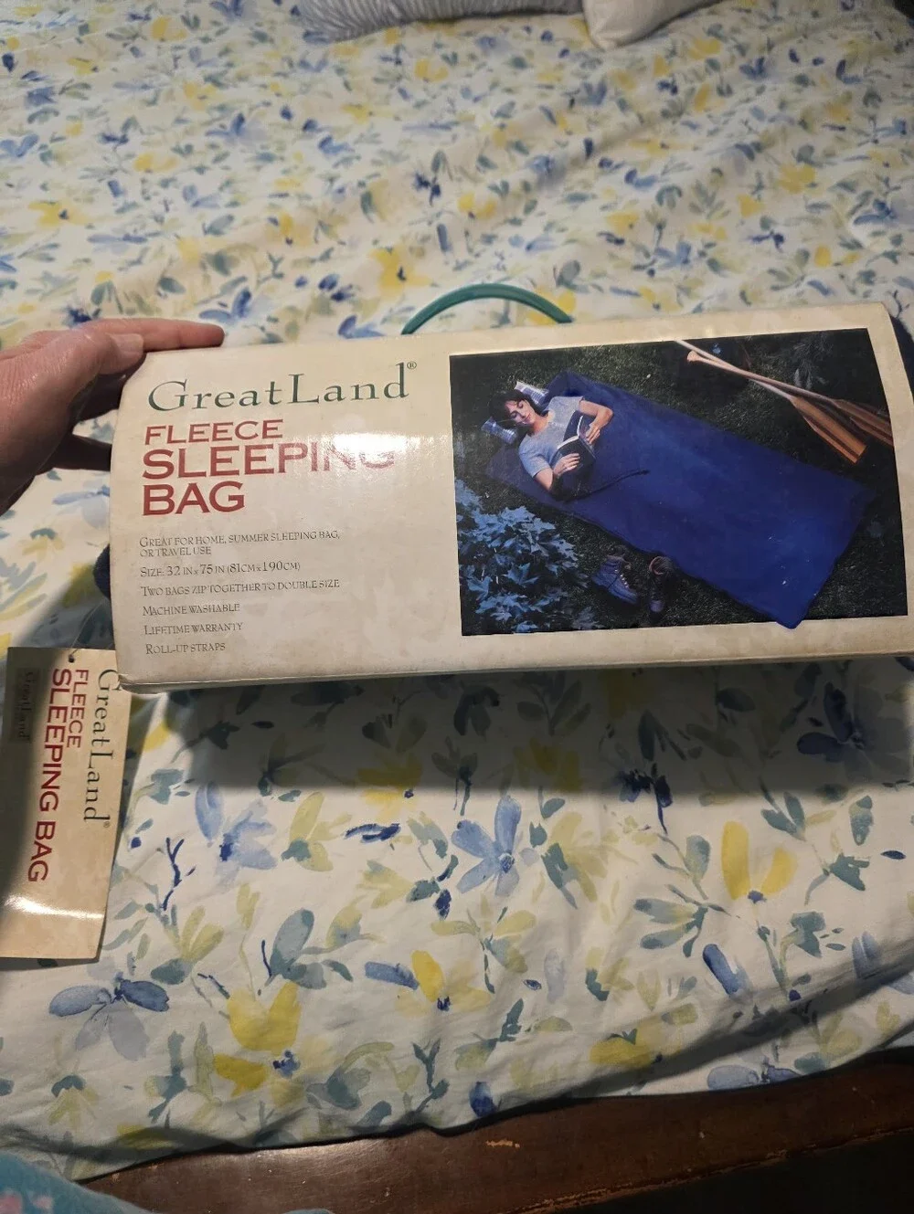 GreatLand Fleece Sleeping Bag - Navy Blue 1 Person 32x75 In. Mach Wash W/ Straps